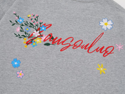 Floral Letter Embroidery Oversize Short Sleeve T-Shirt WN26897