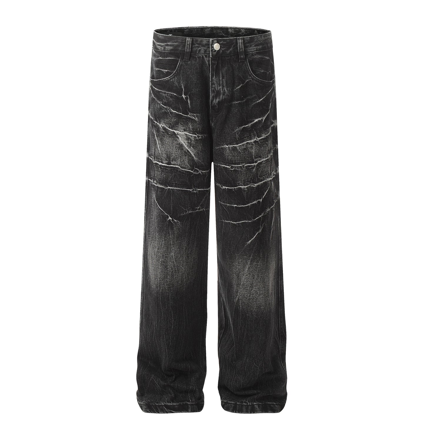 Washed Whisker Straight Denim Jeans WN25902