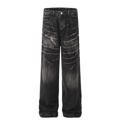 Washed Whisker Straight Denim Jeans WN25902
