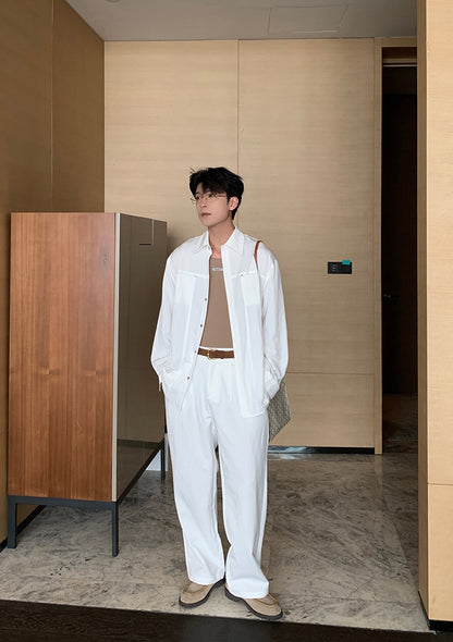 Plain Long Sleeve Shirt & Straight Pants Setup WN20483