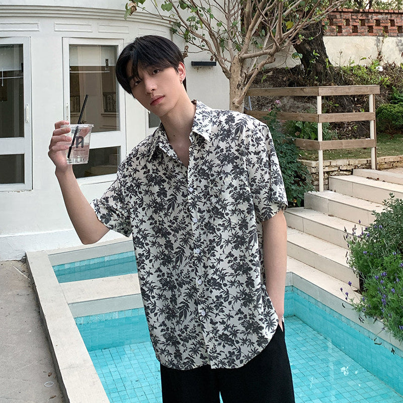 Floral-Print Oversize Short Sleeve Shirt WN24857