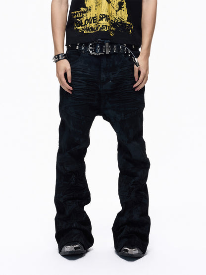 Deconstructed Whisker Pleats Coating Denim Jeans WN27347