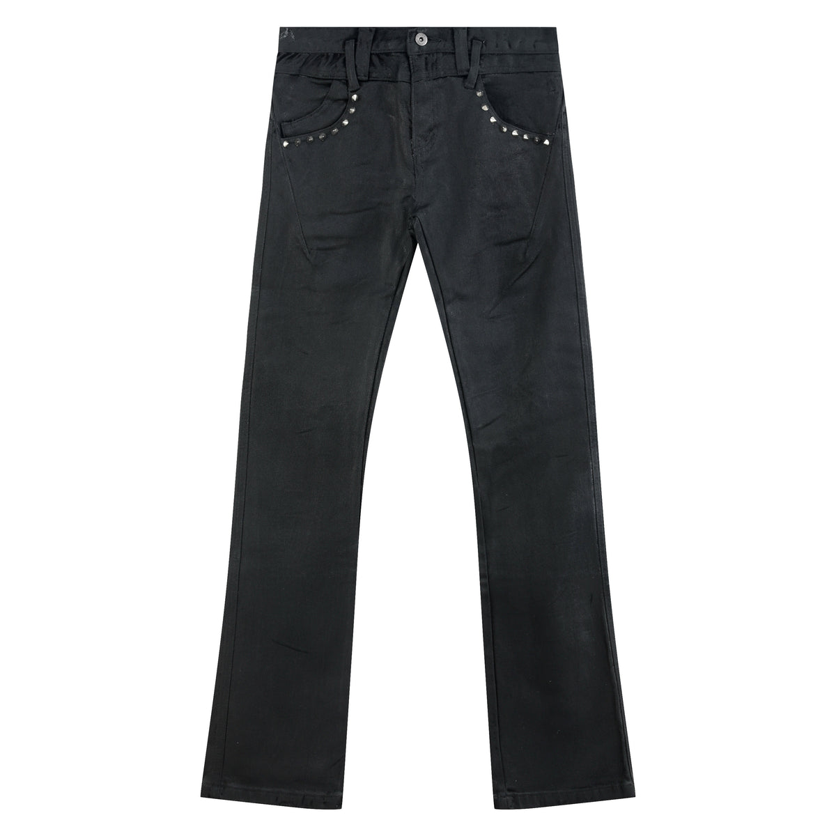 Studs Detail Washed Straight Denim Jeans WN27248