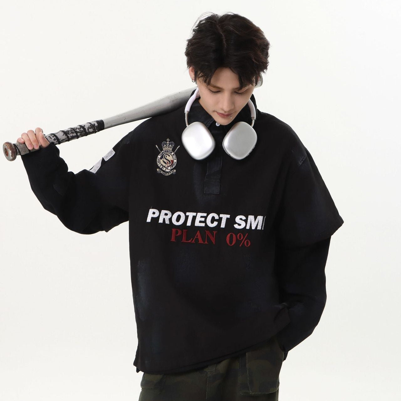 Dirty Washed Fake Layered Long Sleeve T-Shirt WN25805