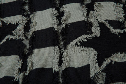 Damage Hem Colorblock Striped Knit Sweater WN11454