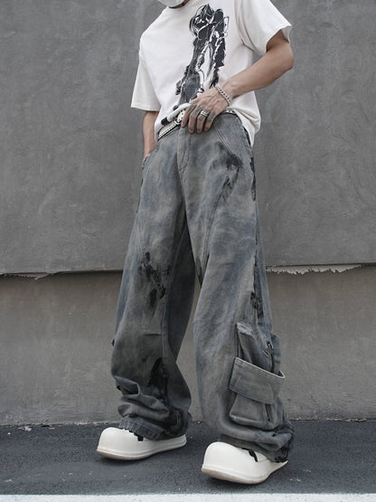 Tie-Dye Multi-Pocket Wide Leg Denim Jeans WN27857