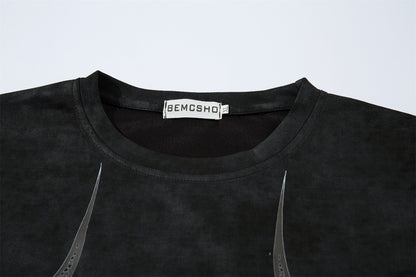 Suede Graffiti Print Oversize Short Sleeve T-Shirt WN15117