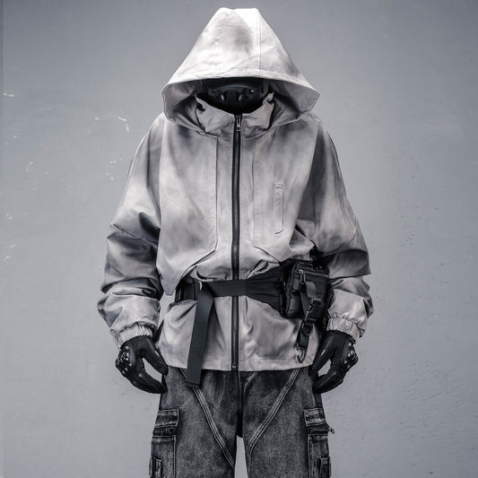 Damage Wash Hooded Zipper Jacket WN22580