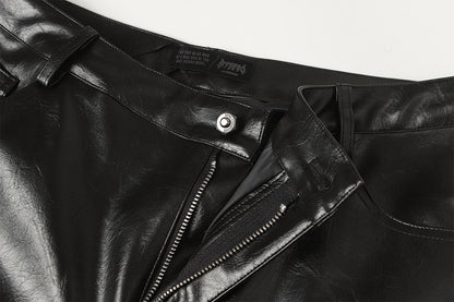 PU Leather Embroidery Wide Leg Pants WN23060