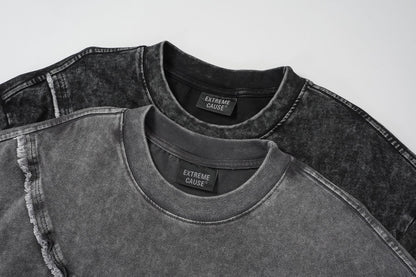 Acid Washed Raw-Edge Splice Short Sleeve T-Shirt WN25726