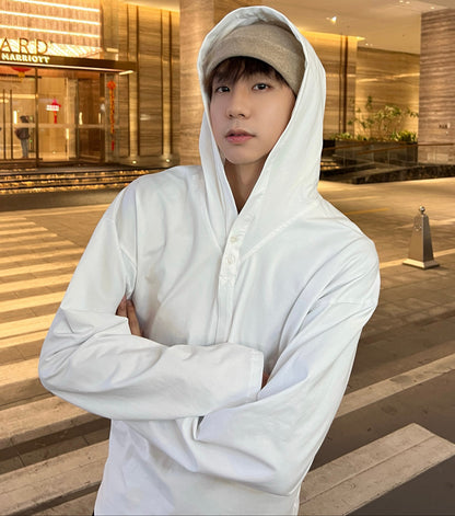 Button Placket Lightweight Hoodie WN25353