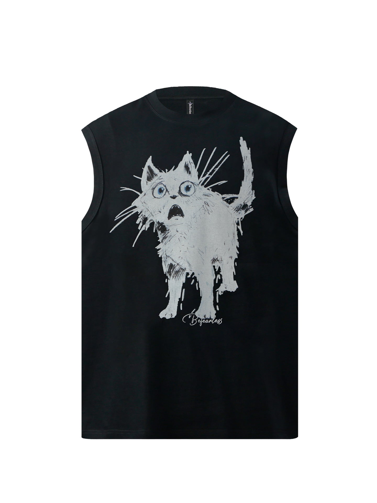 Graffiti Cat Print Oversize Sleeveless T-Shirt WN26394