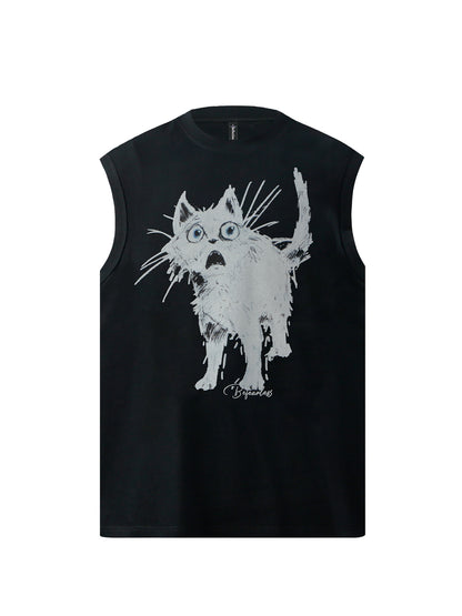 Graffiti Cat Print Oversize Sleeveless T-Shirt WN26394