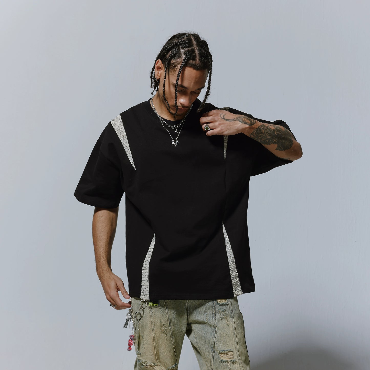 Snake Pattern Patchwork Style Oversize Short Sleeve T-Shirt WN17561