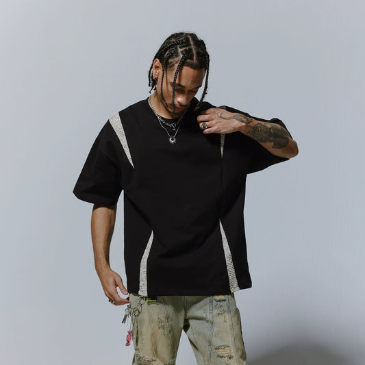 Snake Pattern Patchwork Style Oversize Short Sleeve T-Shirt WN17561