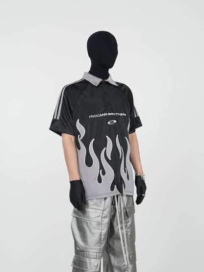 Bicolor Flame Embroidery Short Sleeve T-Shirt WN17386