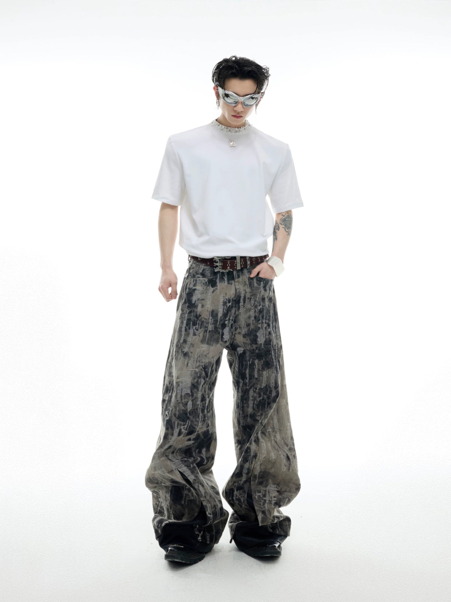 Rhinestone Pearl Neck Short Sleeve T-Shirt WN16320