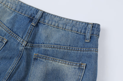 Washed Multi Pocket Cargo Denim Half Jeans WN26123