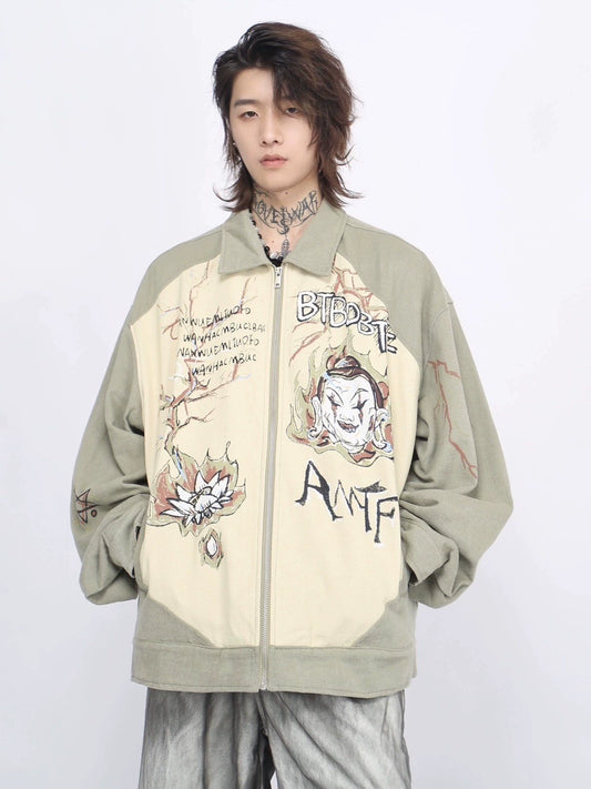 Graffiti Print Collar Zipper Jacket WN8410