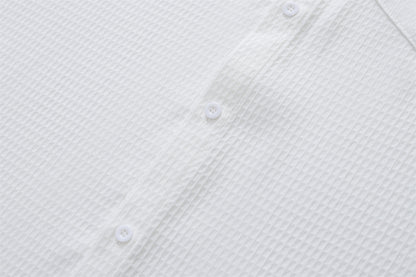 Floral Embroidery Waffle Short Sleeve Shirt WN16201