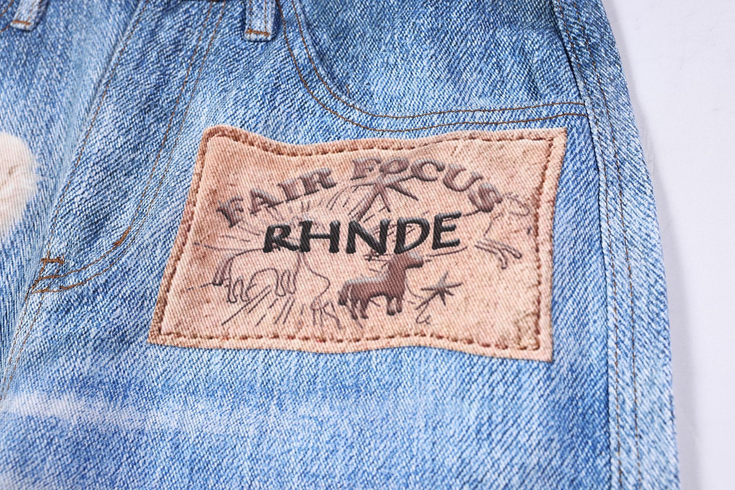 Washed 3D Character Print Wide Leg Denim Jeans WN25975