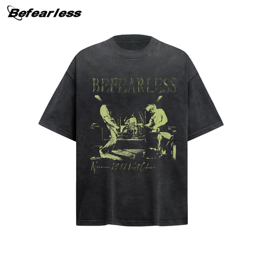 Washed Band Digital Print Oversize Short Sleeve T-Shirt WN26324