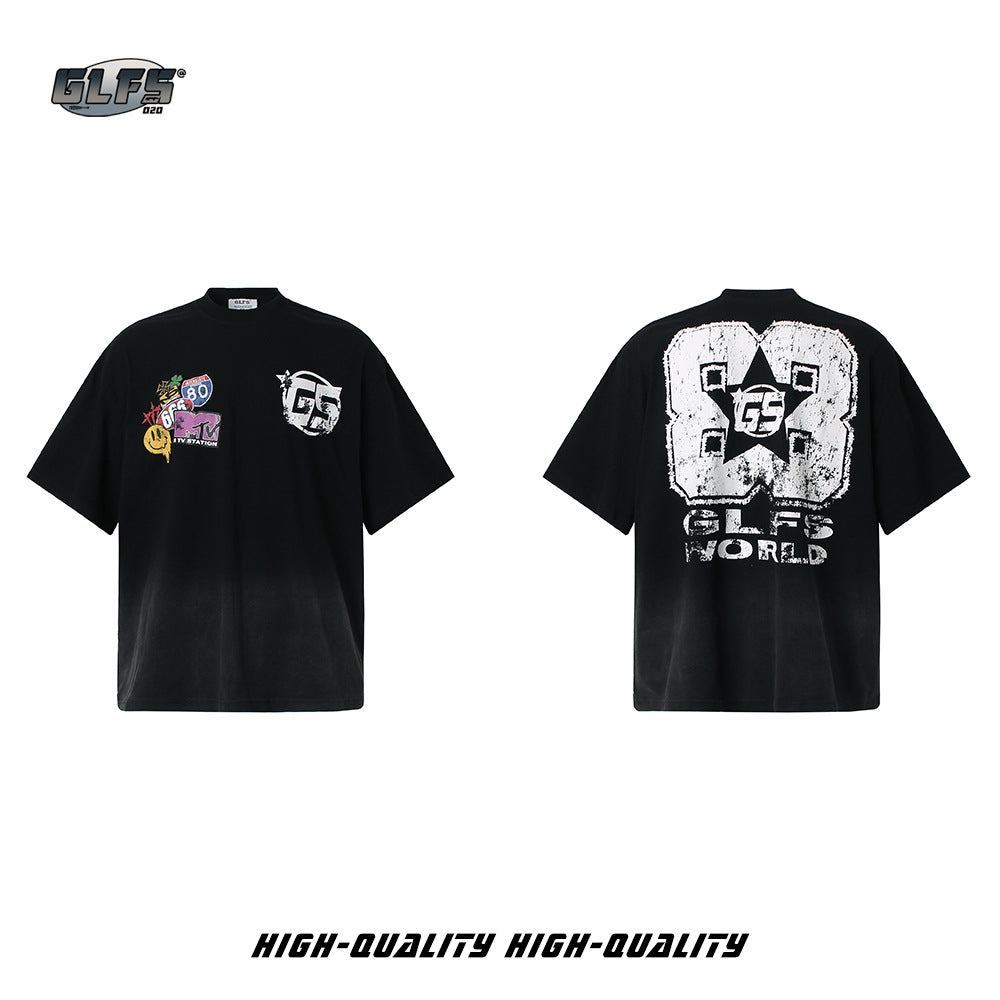 Gradient Letter Print Short Sleeve T-Shirt WN26474