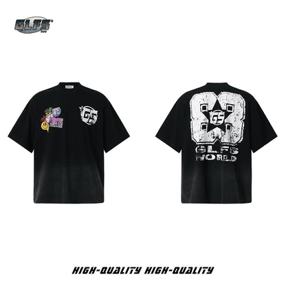 Gradient Letter Print Short Sleeve T-Shirt WN26474