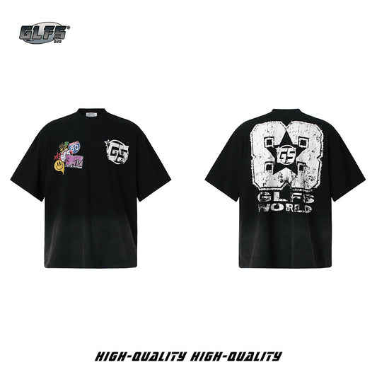 Gradient Letter Print Short Sleeve T-Shirt WN26474