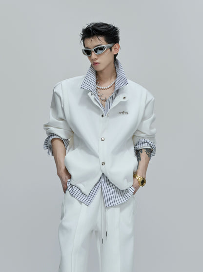 Striped Fake Layered Jacket & Flare Pants Setup WN21755