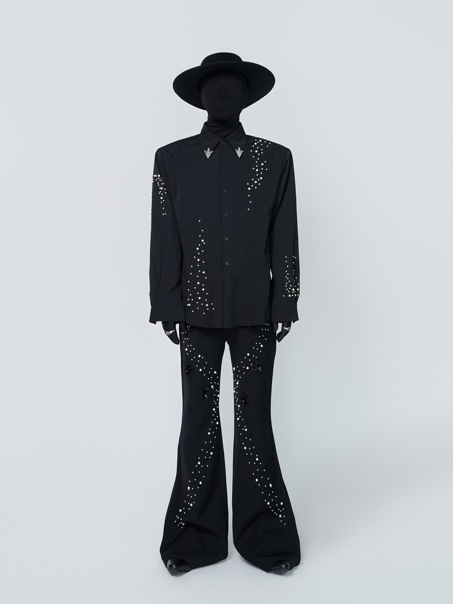 Rhinestone Metal Collar Detail Long Sleeve Shirt WN24311