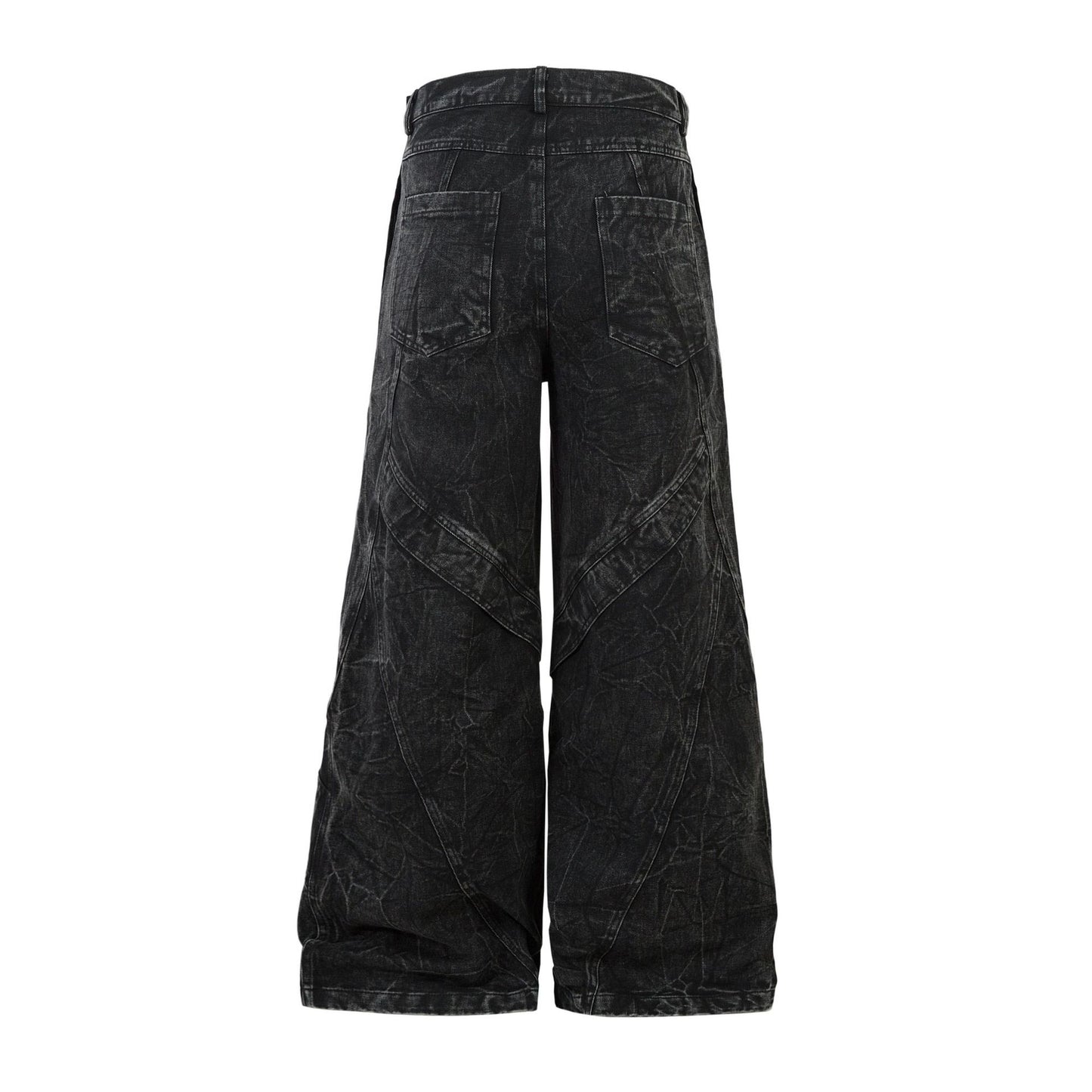 Washed Crinkle Button Fly Wide Leg Denim Jeans WN26144