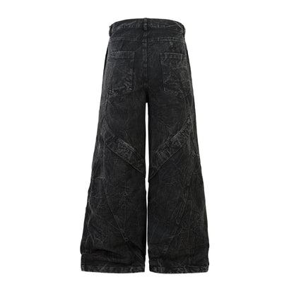 Washed Crinkle Button Fly Wide Leg Denim Jeans WN26144