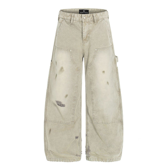 Deconstruction Damage Wide Leg Denim Jeans WN25818