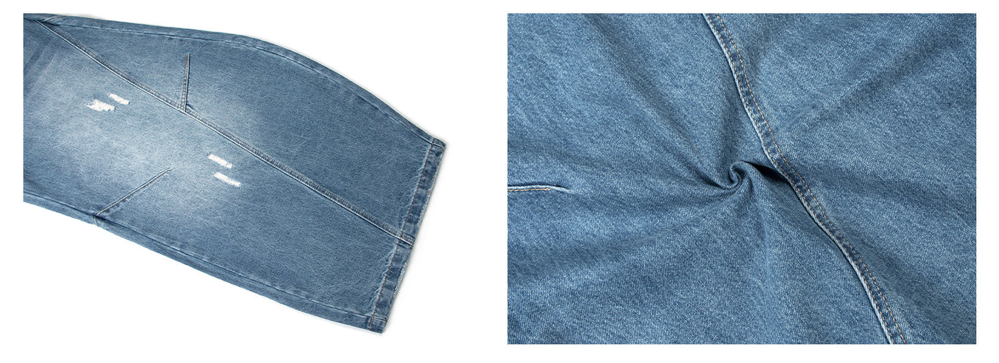 Washed Damage Panel Wide Leg Denim Jeans WN26193
