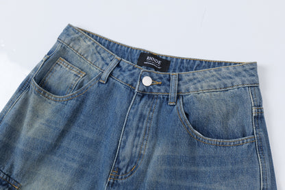 Washed Multi Pocket Cargo Denim Half Jeans WN26123