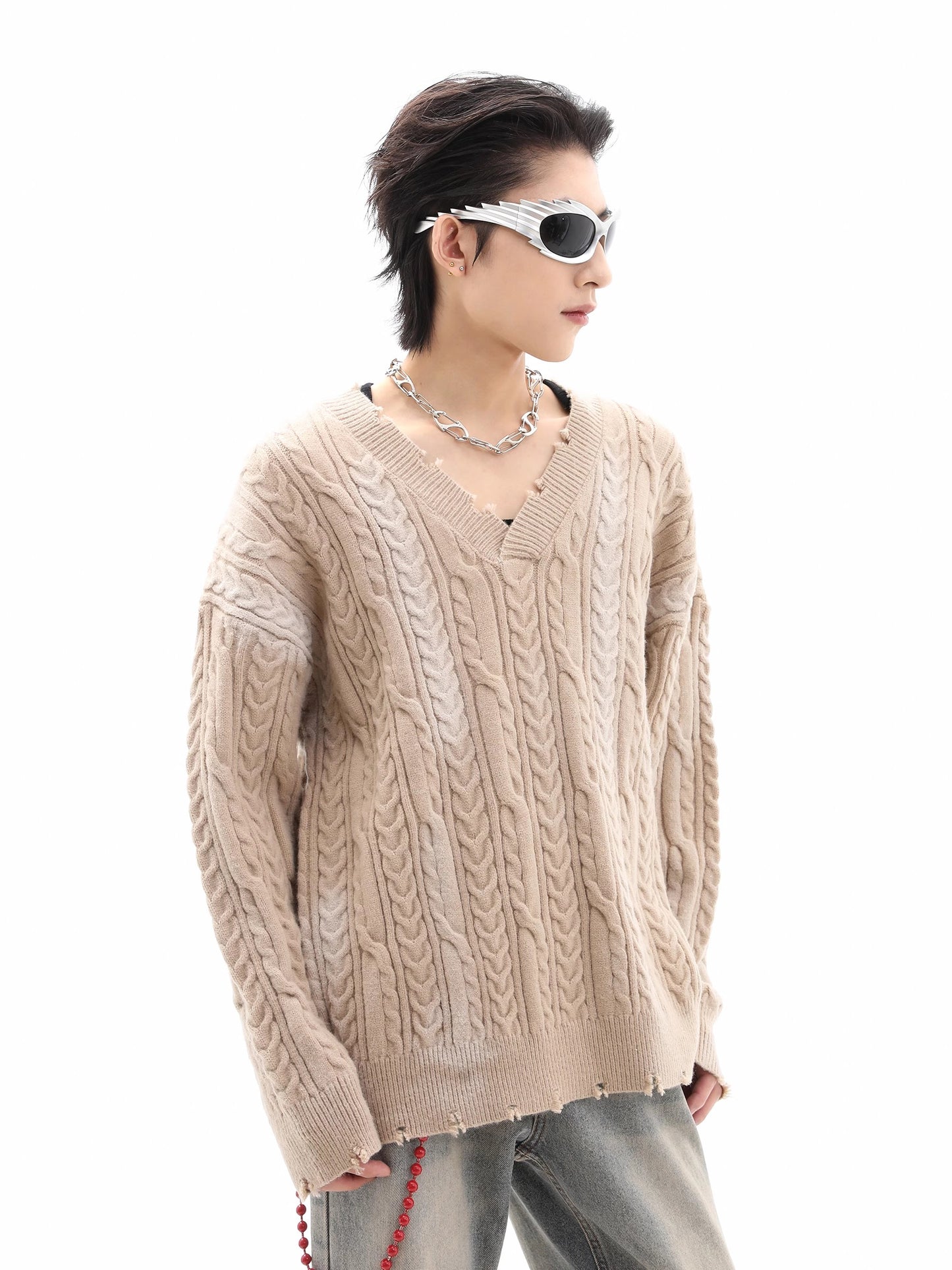 Oversize V-Neck Knit Sweater WN10337