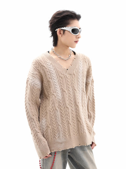 Oversize V-Neck Knit Sweater WN10337