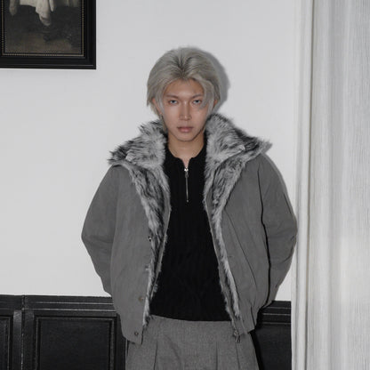 Double-Layer Fake Fur Standing-Collar Short Padded Jacket WN22186