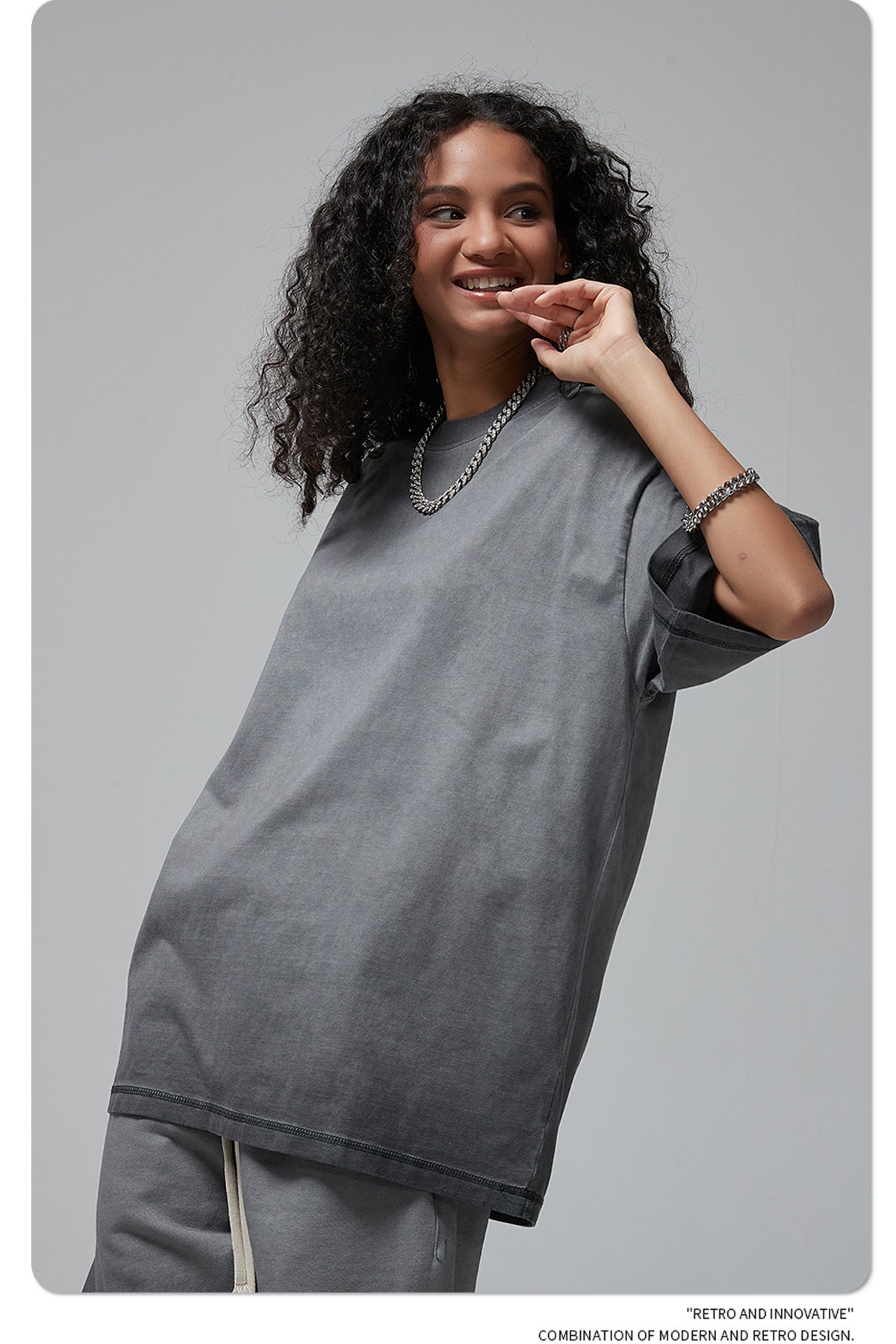 Vintage Dyed Oversize Short-sleeve T-shirt & Vintage Dyed Short Sweatpants Setup WN6642