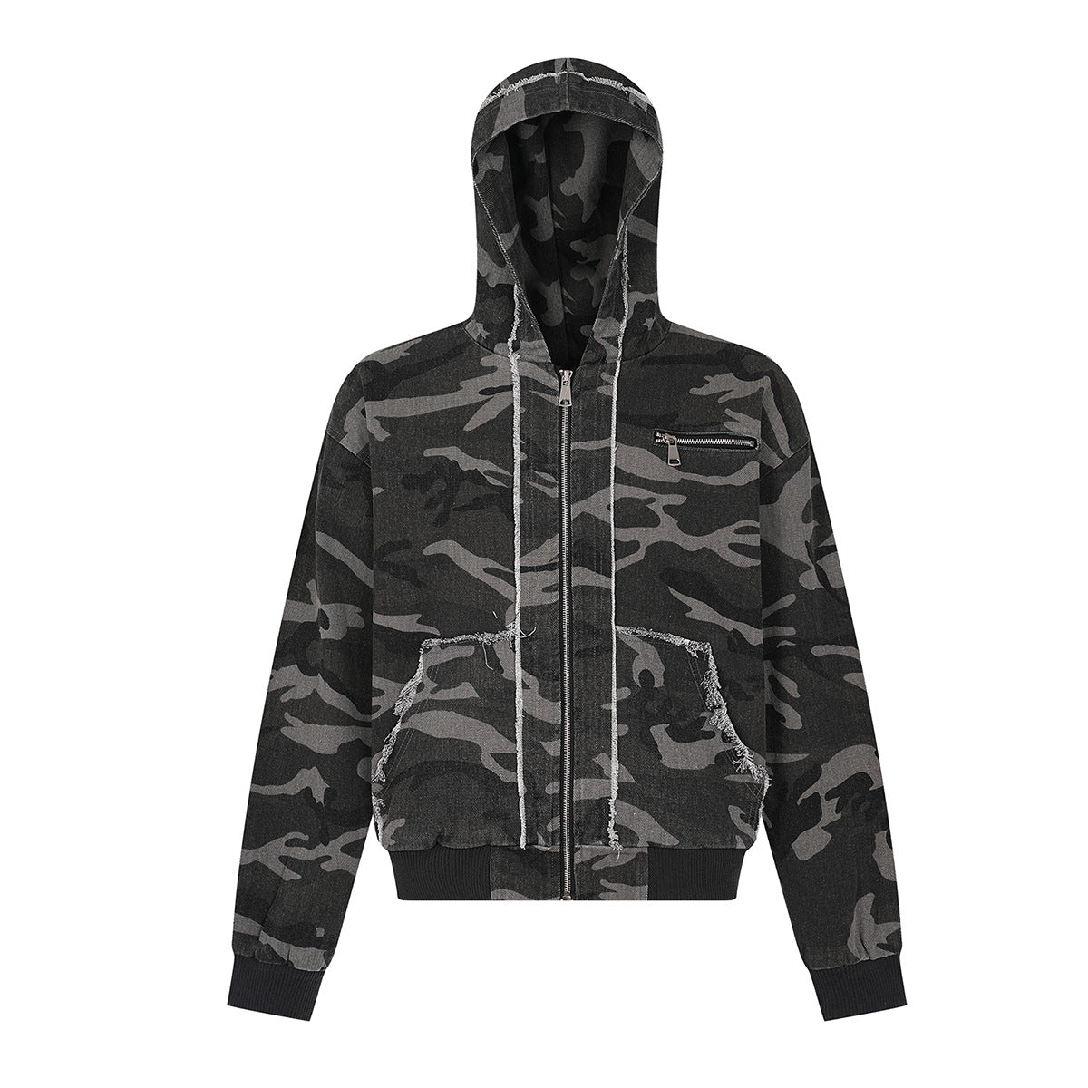 Camouflage Raw-Edge Zipper Hoodie WN11269