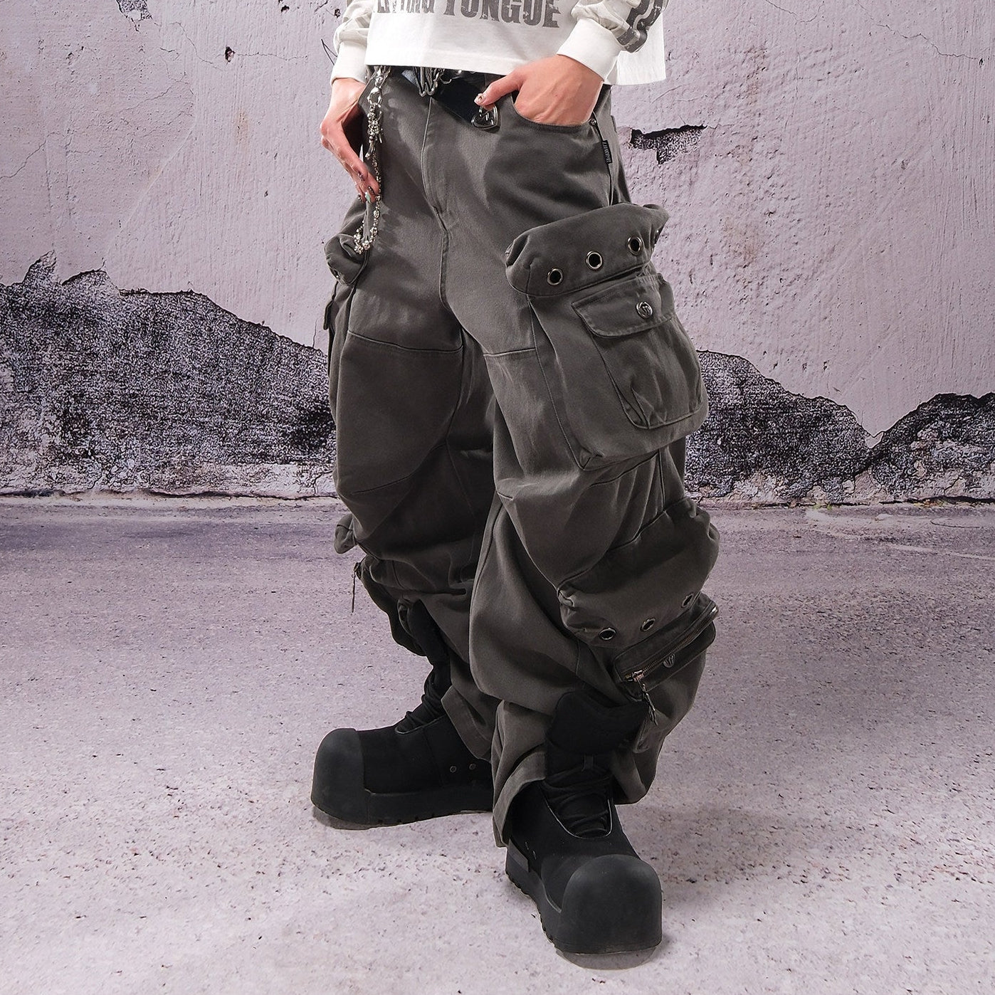 Wide Leg Multi Pocket Zip Cargo Pants WN26608