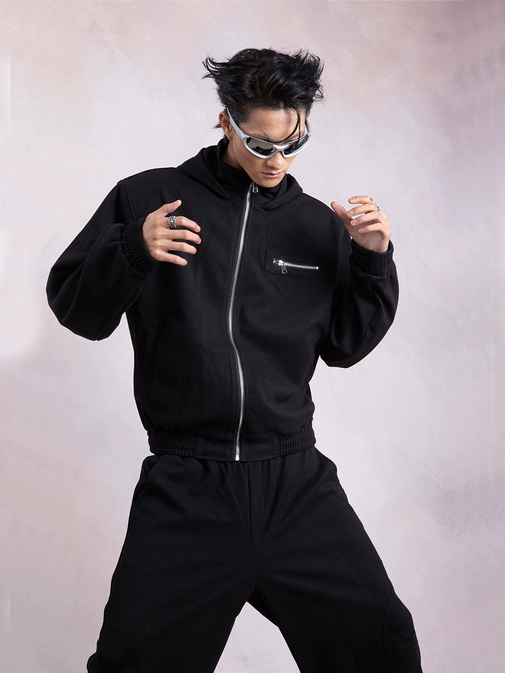 Stand-neck Zipper Hoodie & Sweatpants Setup WN9319