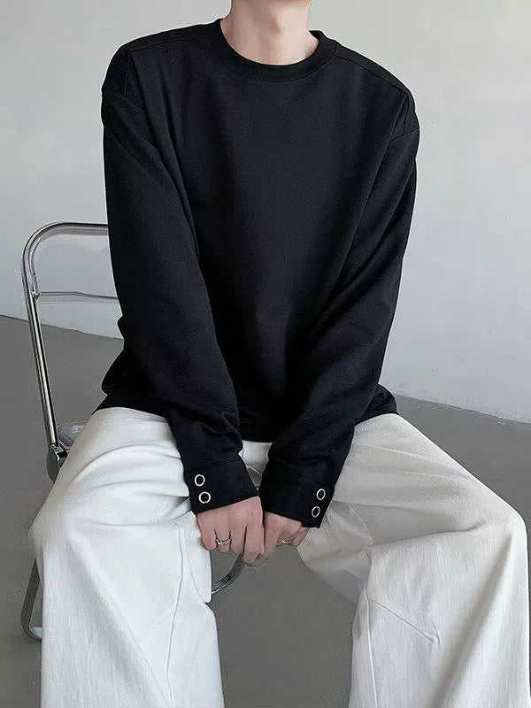 Button Cuff Design Long Sleeve T-Shirt WN19287