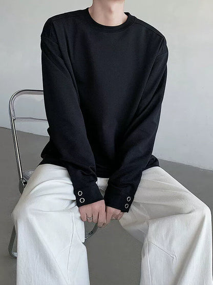 Button Cuff Design Long Sleeve T-Shirt WN19287