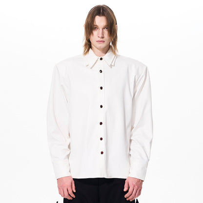 Double Collar Fleece Lining Shoulder-Pad Long Sleeve Shirt WN23265