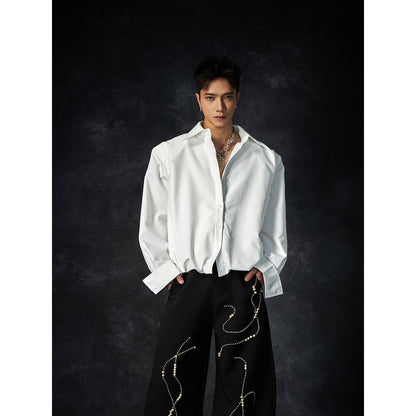 Multiple Button Waist-Fitted Hem Turn-Down Collar Long Sleeve Shirt WN15237