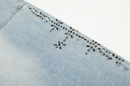 Rhinestone Studded High-Waist Wide Leg Denim Jeans WN27911