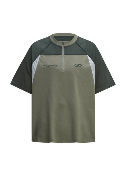 Color-Block Half-Zip Quick-Dry Oversize Short Sleeve T-Shirt WN26333