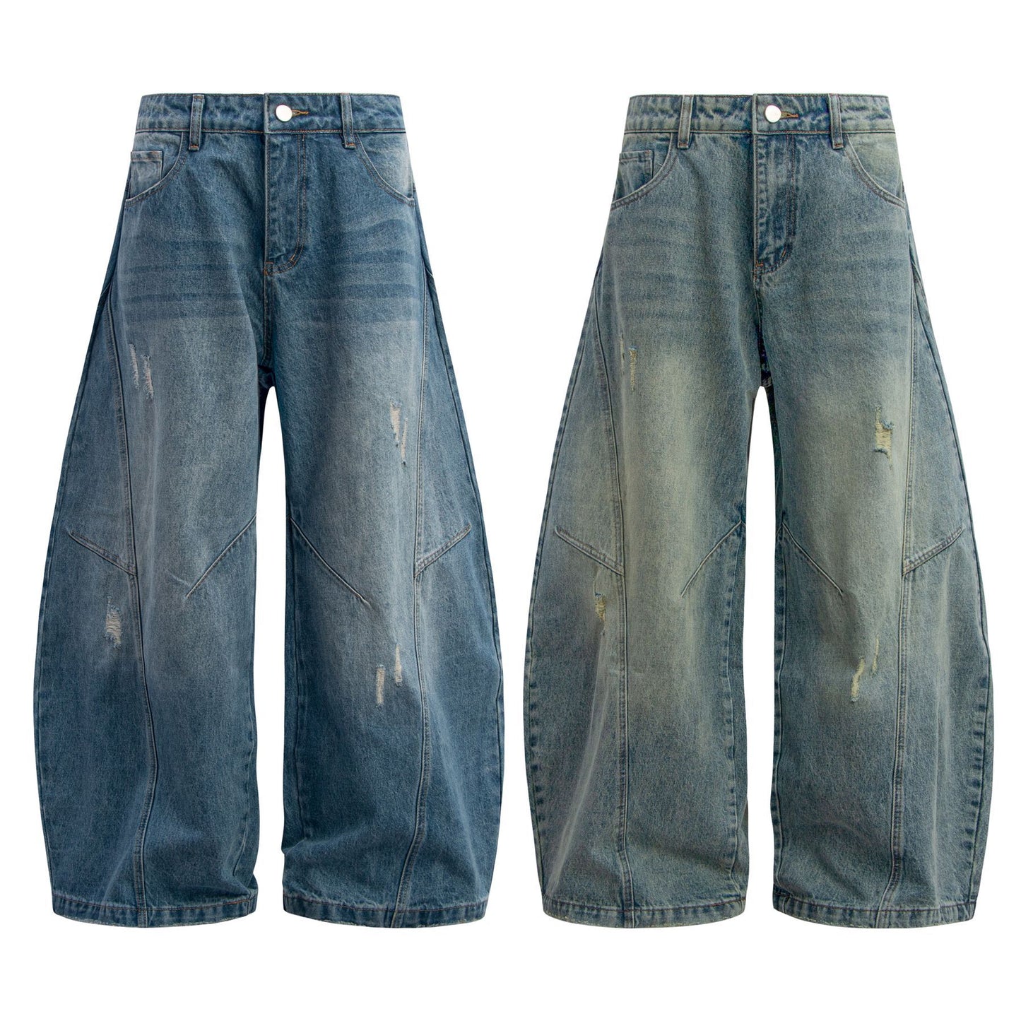 Washed Panel Design Wide Leg Denim Jeans WN26125